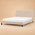 Riems Fully Upholstered Bed without Storage — warm beige studio view 3