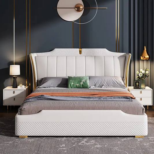 Frosted Luxury Upholstered Bed Without Storage In Leatherette
