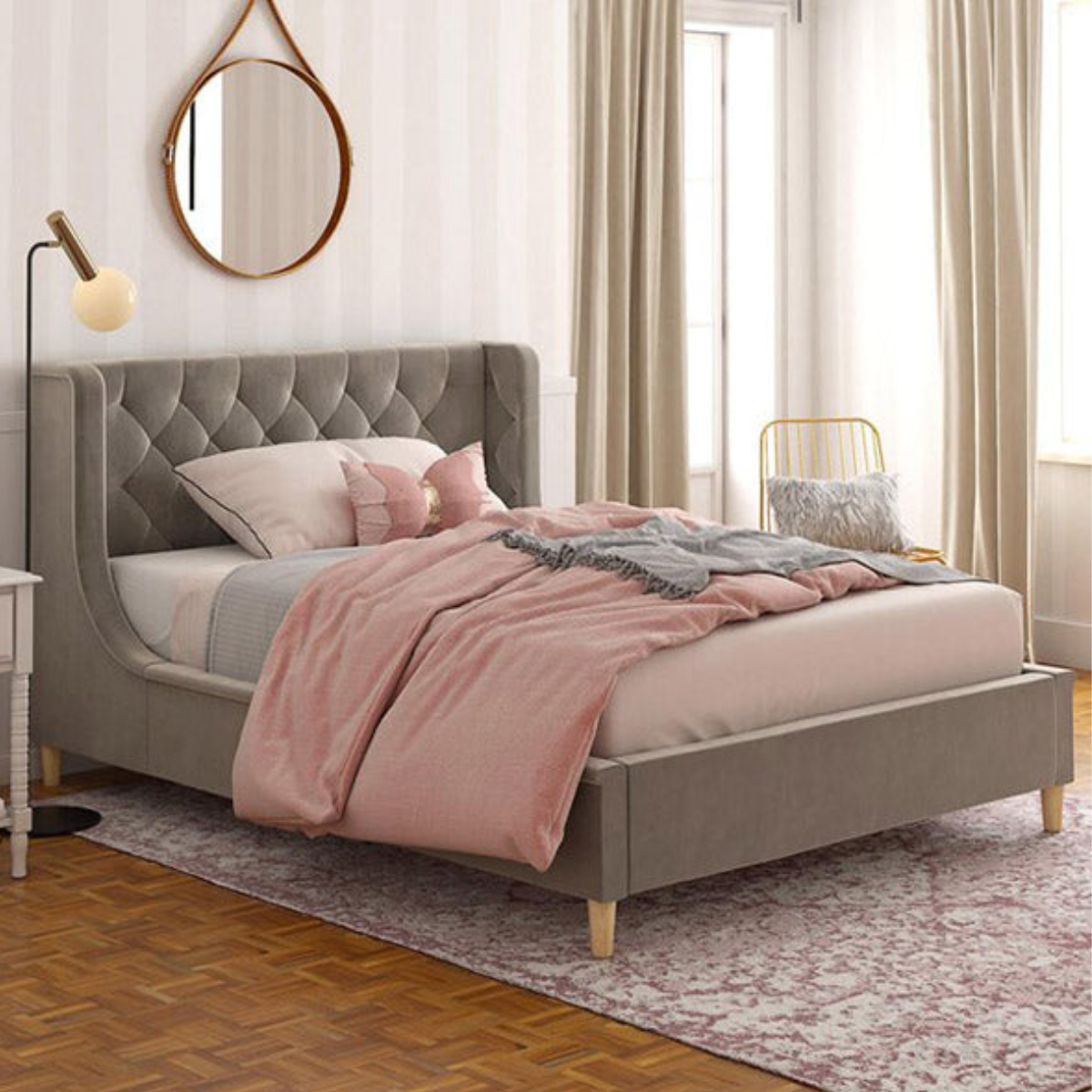 Metios Upholstered Bed Without Storage In Suede