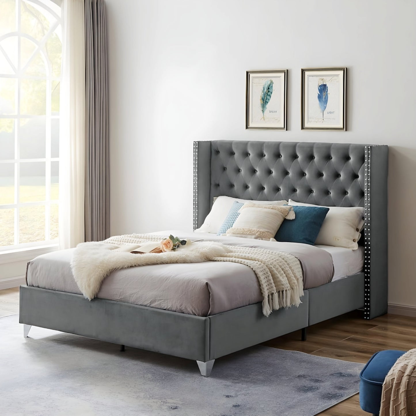 Tony Upholstered Bed Without Storage In Suede