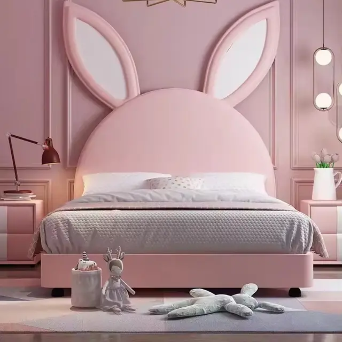 Rabbit Upholstered Kids Bed Without Storage In Leatherette