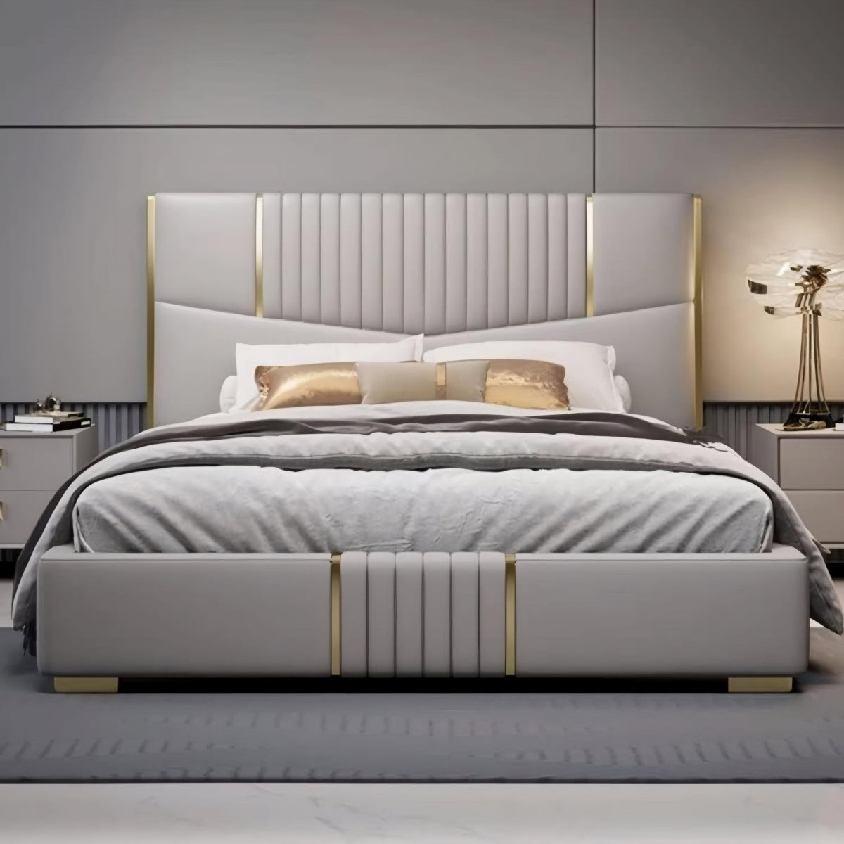 Lush Upholstered Bed Without Storage In Suede