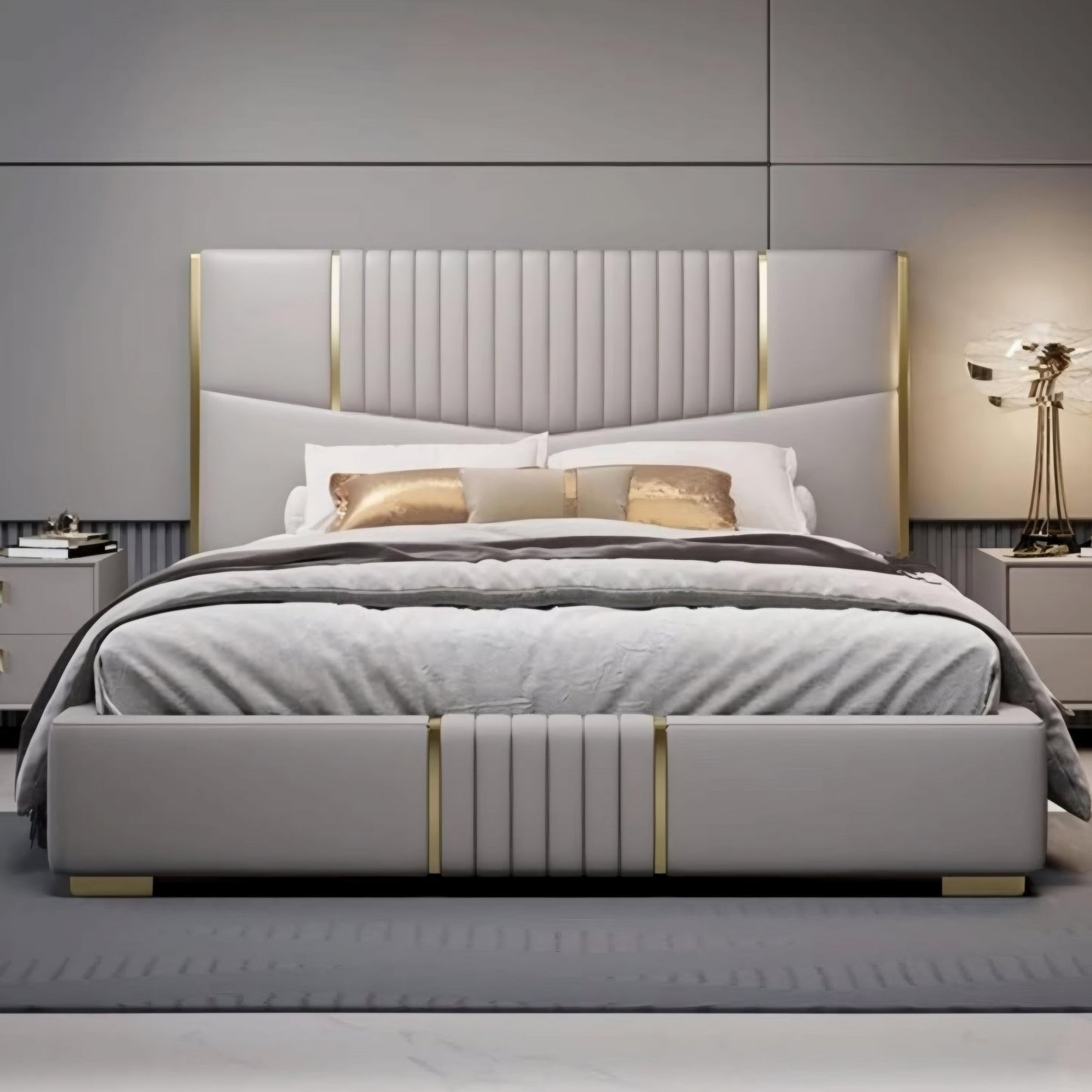 Lush Upholstered Bed Without Storage In Suede