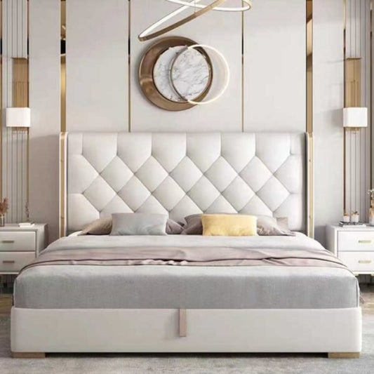 Nova White Upholstered Bed Without Storage In Leatherette