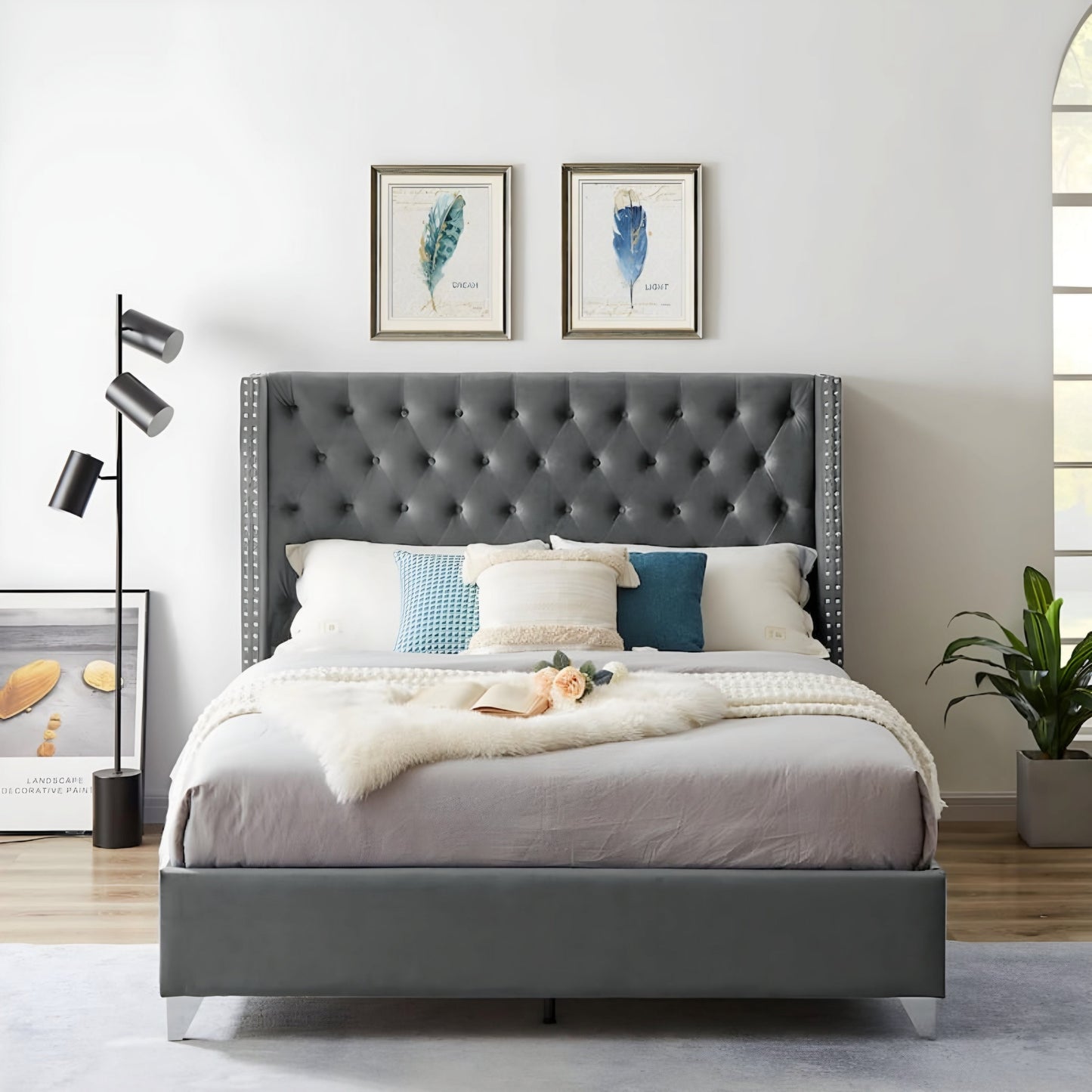 Tony Upholstered Bed Without Storage In Suede