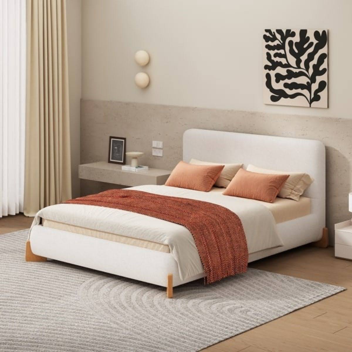 Crown Upholstered Bed Without Storage In Towel Suede Fabric