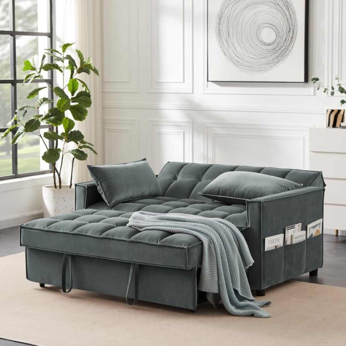 Duilio Sofa Cum Bed in Suede