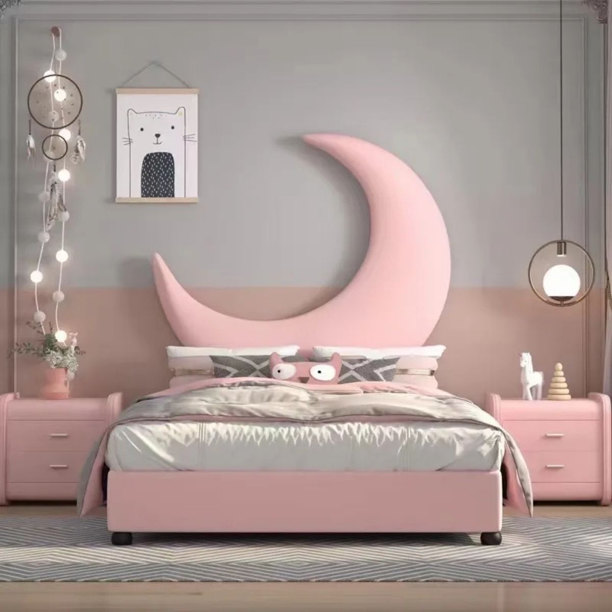 Moon Upholstered Kids Bed Without Storage In Suede