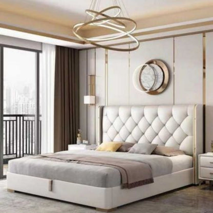 Nova White Upholstered Bed Without Storage In Leatherette