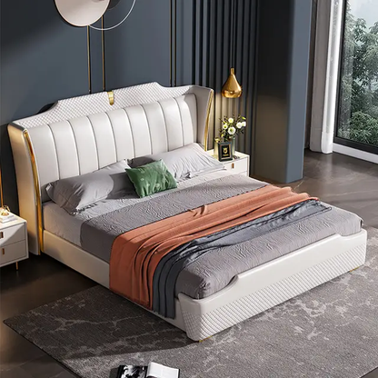 Frosted Luxury Upholstered Bed Without Storage In Leatherette