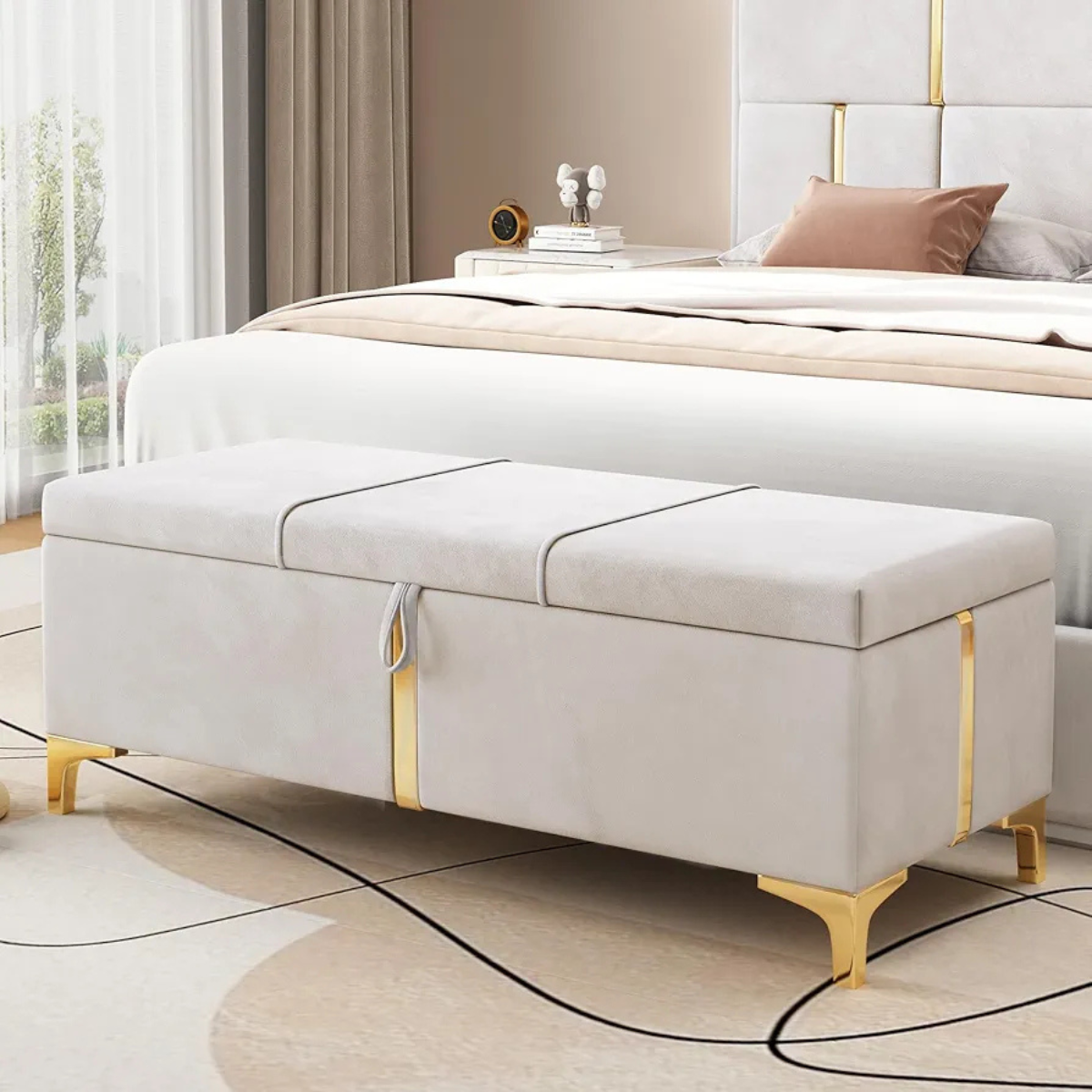 Elegant Upholstered Ottoman With Storage