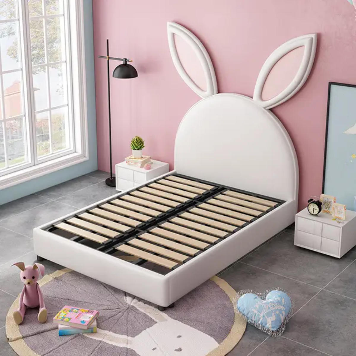 Rabbit Upholstered Kids Bed Without Storage In Leatherette