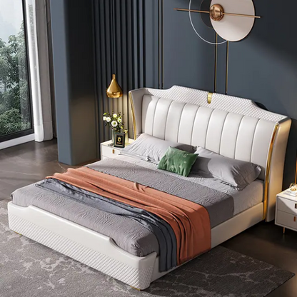 Frosted Luxury Upholstered Bed Without Storage In Leatherette