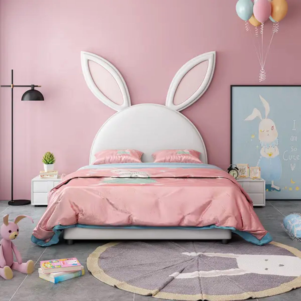Rabbit Upholstered Kids Bed Without Storage In Leatherette