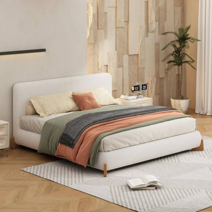 Crown Upholstered Bed Without Storage In Towel Suede Fabric