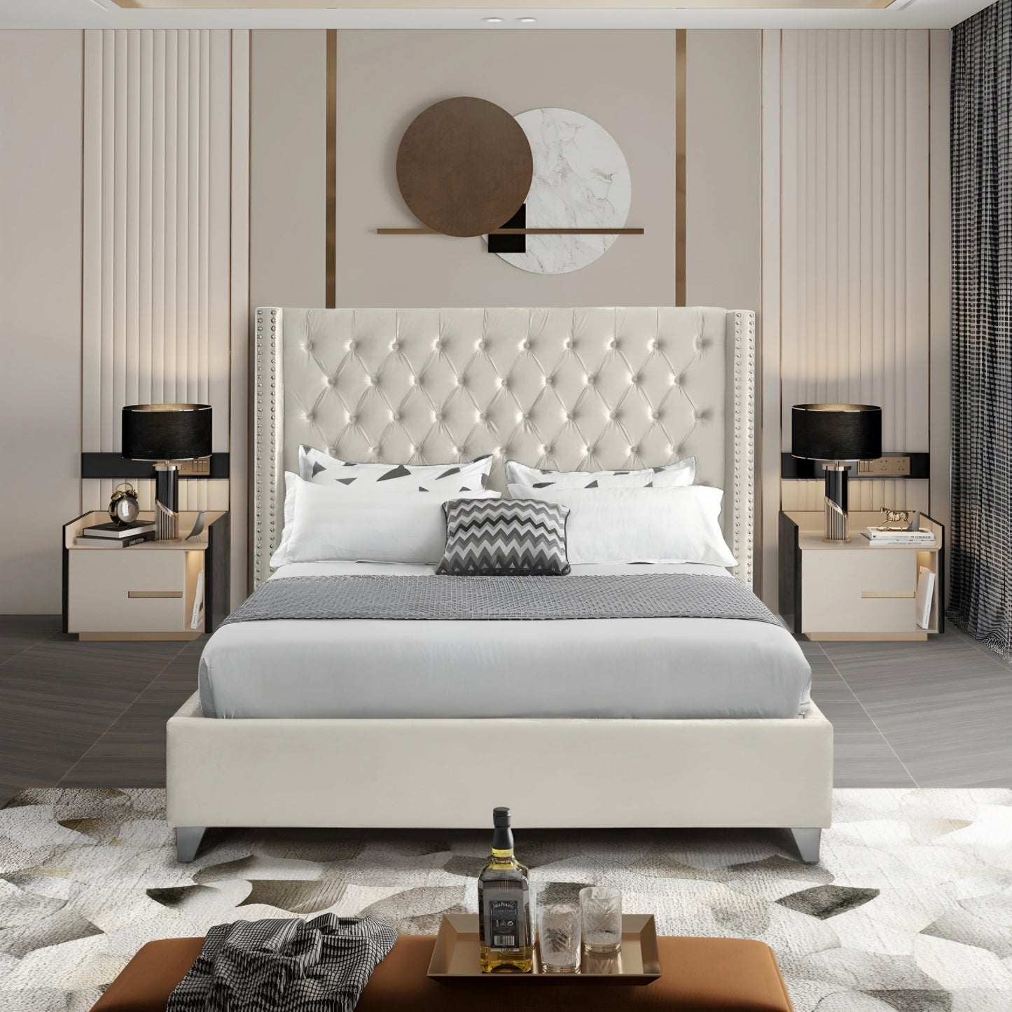 Tony Upholstered Bed Without Storage In Suede