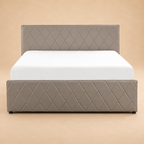 Rochfort Fully Upholstered Bed without Storage — warm beige studio view 2