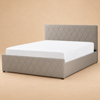 Rochfort Fully Upholstered Bed without Storage — warm beige studio view 3