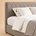 Rochfort Fully Upholstered Bed without Storage — warm beige studio detail