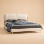 Rocking Upholstered Bed Without Storage In Leatherette — warm beige studio view 2