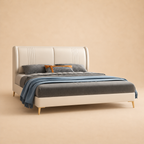 Rocking Upholstered Bed Without Storage In Leatherette — warm beige studio view 3