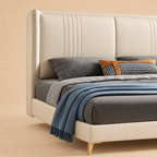 Rocking Upholstered Bed Without Storage In Leatherette — warm beige studio detail
