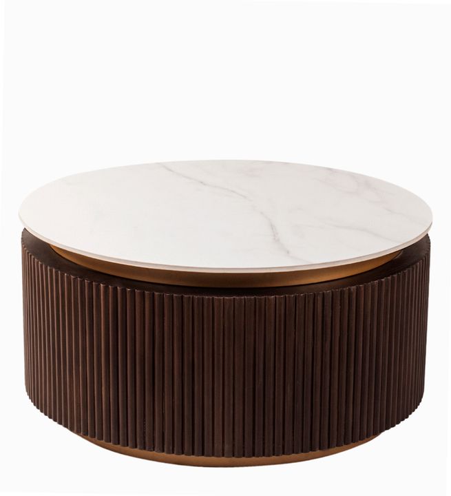 Orion Fluted Coffee Table with Dark Walnut Finish and Composite Marble Top | Coffee Table
