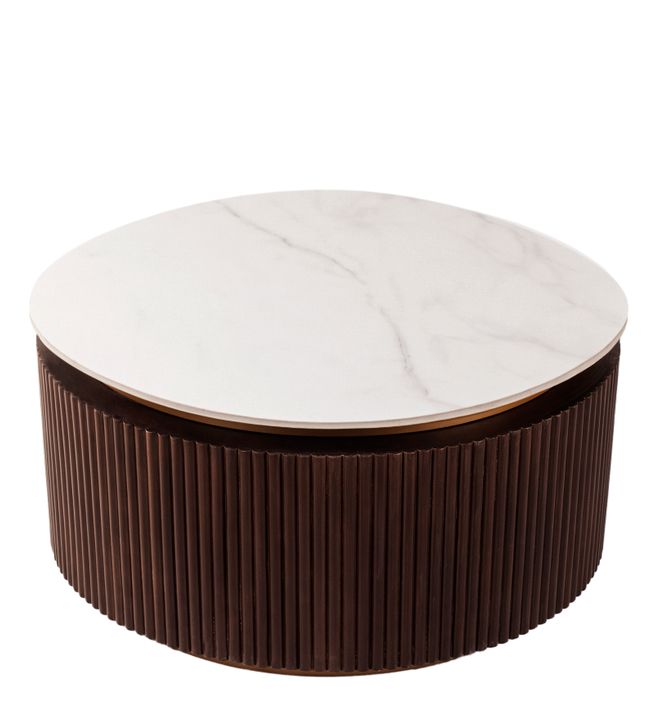 Orion Fluted Coffee Table with Dark Walnut Finish and Composite Marble Top | Coffee Table
