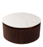 Orion Fluted Coffee Table with Dark Walnut Finish and Composite Marble Top | Coffee Table