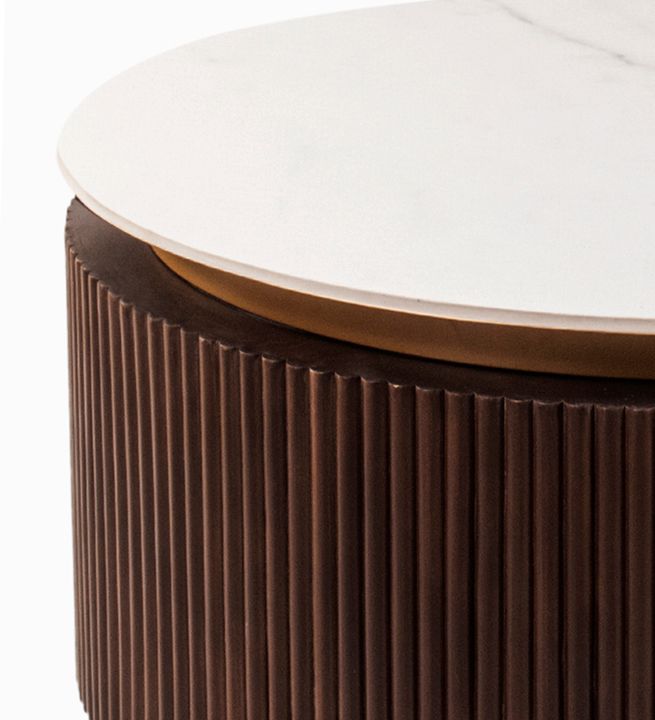 Orion Fluted Coffee Table with Dark Walnut Finish and Composite Marble Top | Coffee Table
