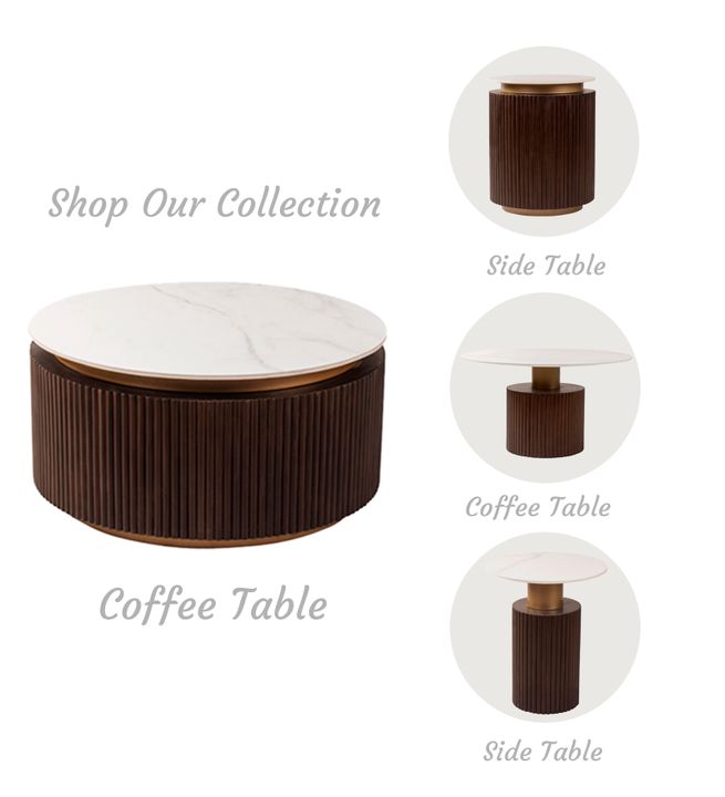 Orion Fluted Coffee Table with Dark Walnut Finish and Composite Marble Top | Coffee Table
