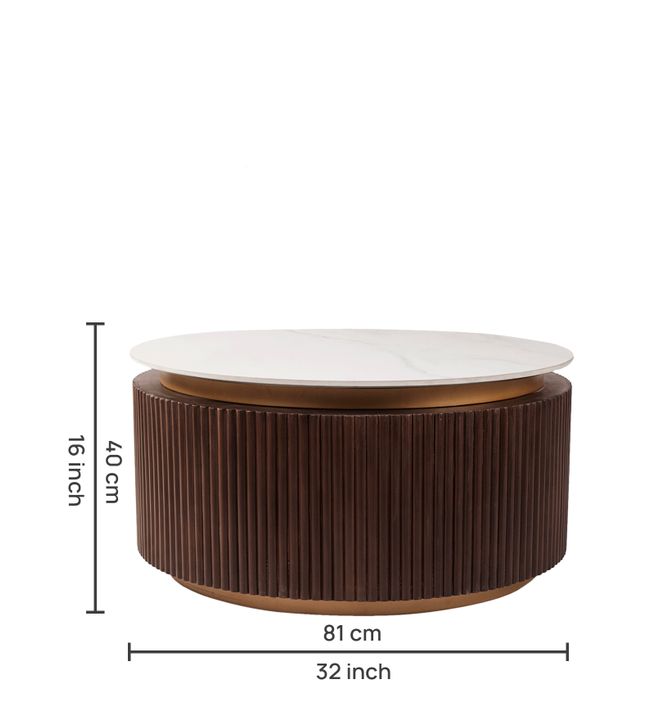 Orion Fluted Coffee Table with Dark Walnut Finish and Composite Marble Top | Coffee Table