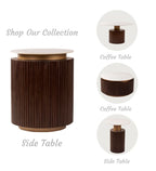 Orion Fluted Side Table with Dark Walnut Finish and Composite Marble Top | Side Table