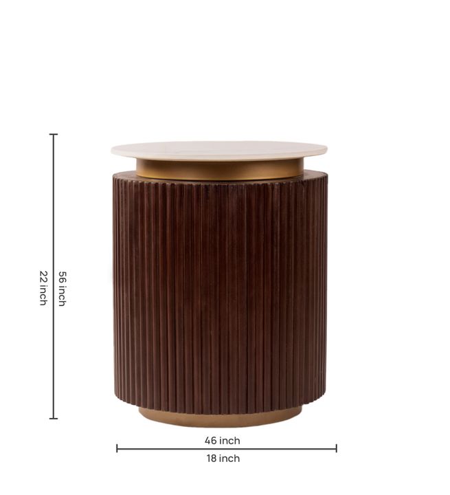 Orion Fluted Side Table with Dark Walnut Finish and Composite Marble Top | Side Table