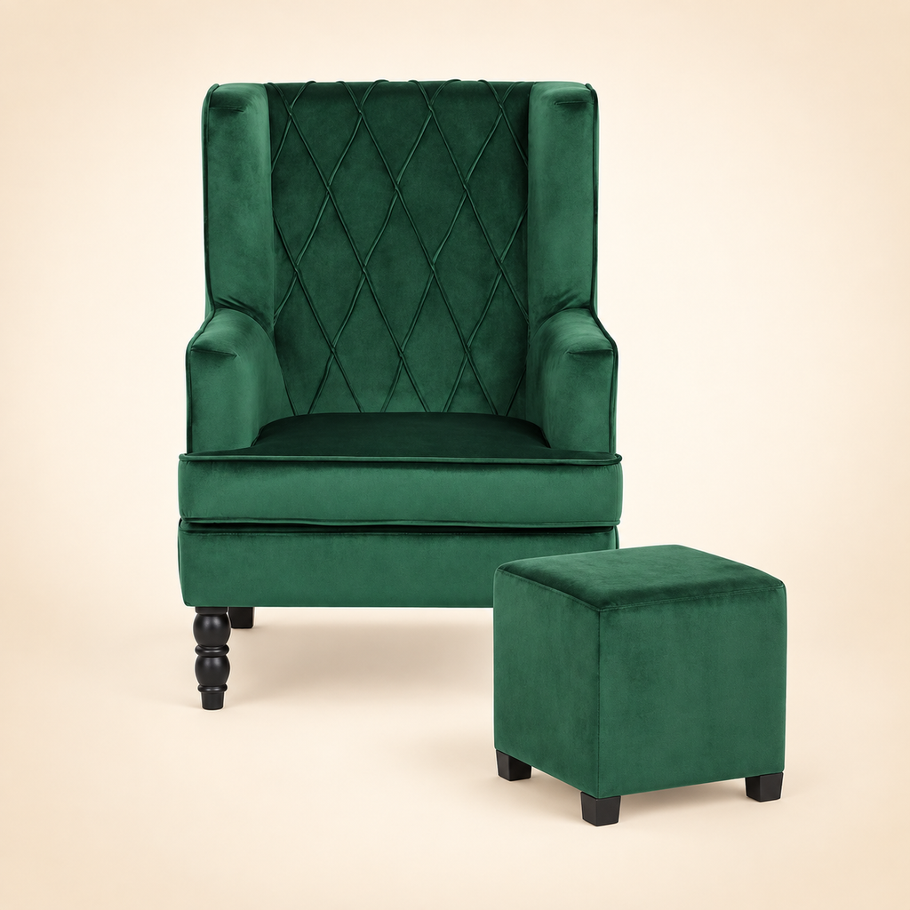 Sandset Accent Chair and footstool front view