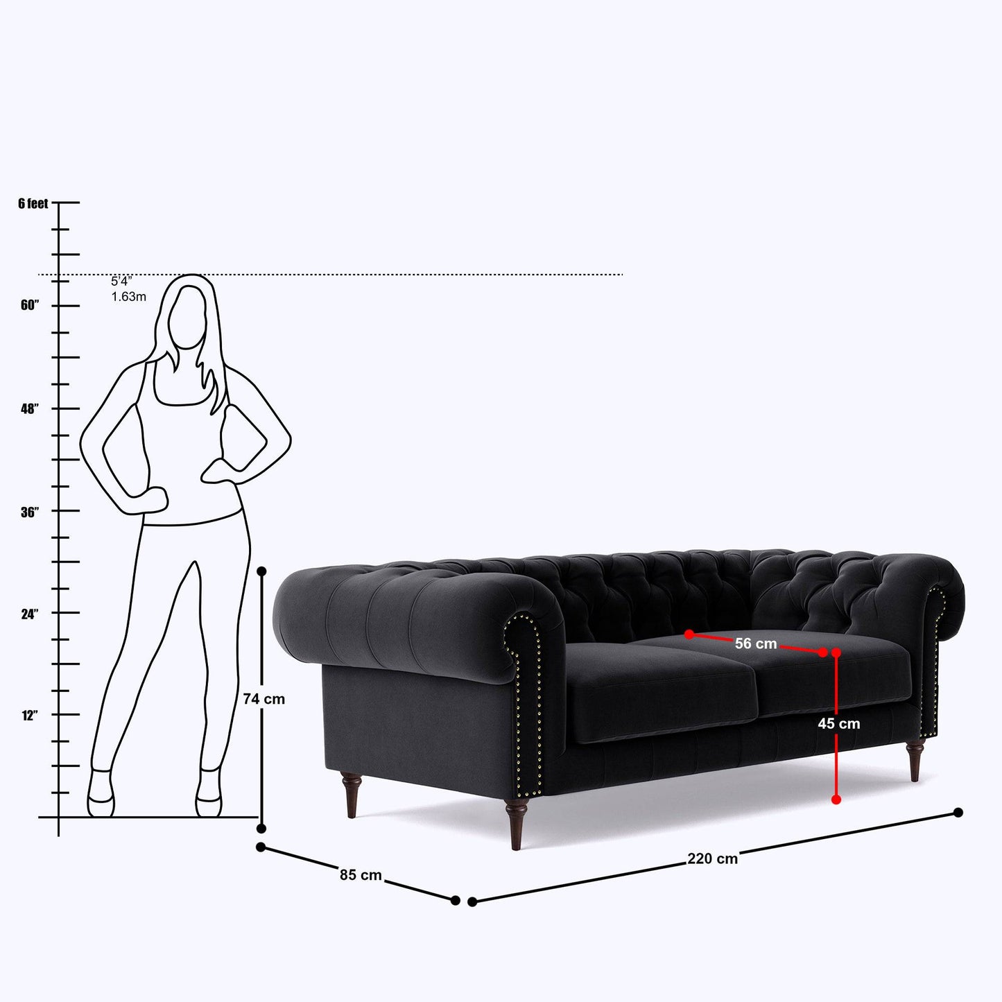 Chesterfield 3 Seater Sofa - 86.6"