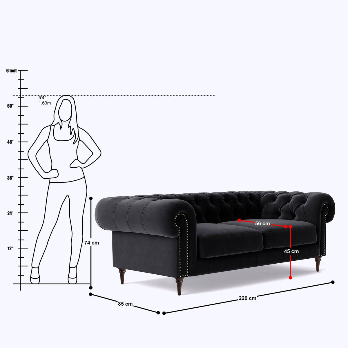 Chesterfield 3 Seater Sofa - 86.6"