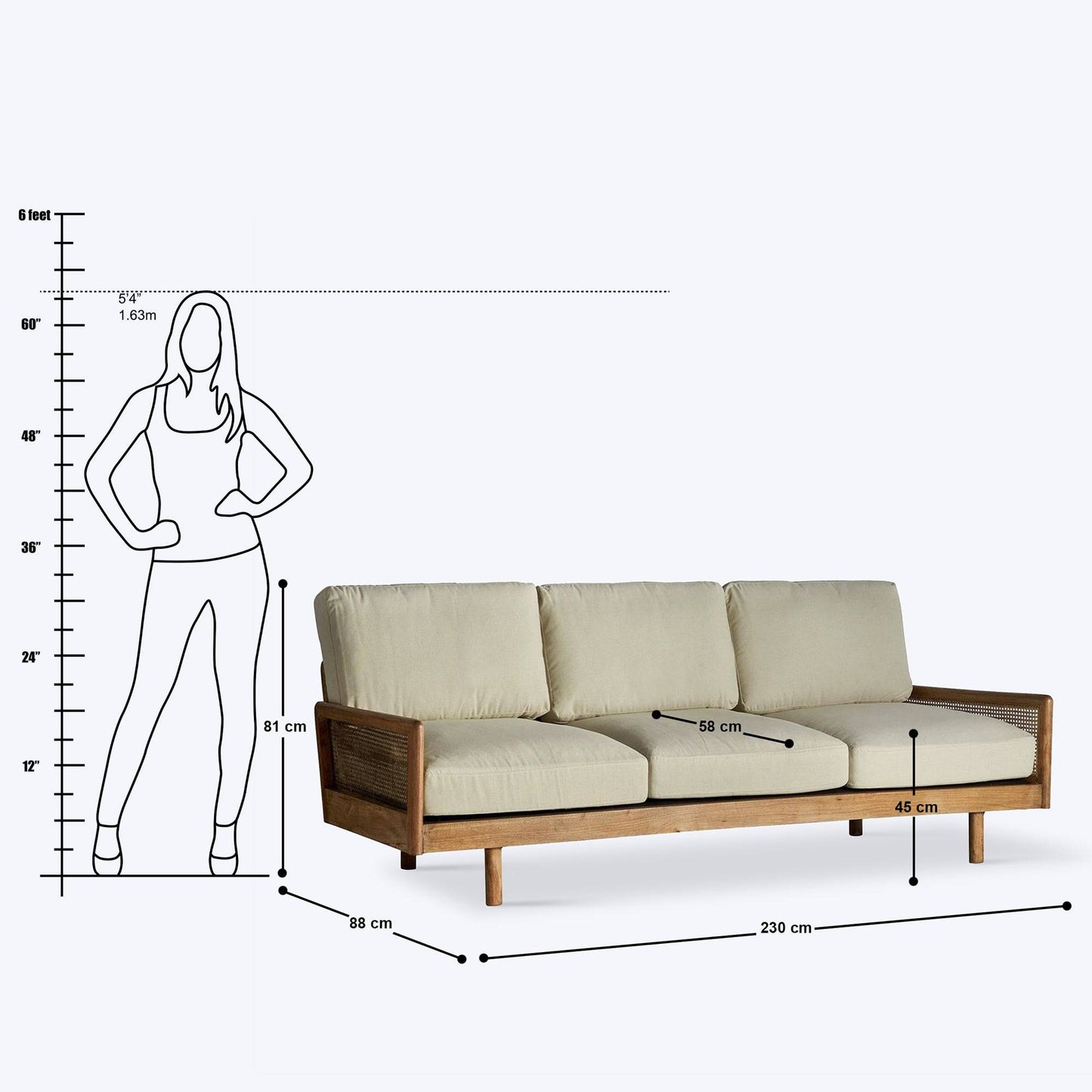 Ramon Rattan 3 Seater Sofa - 90.5"