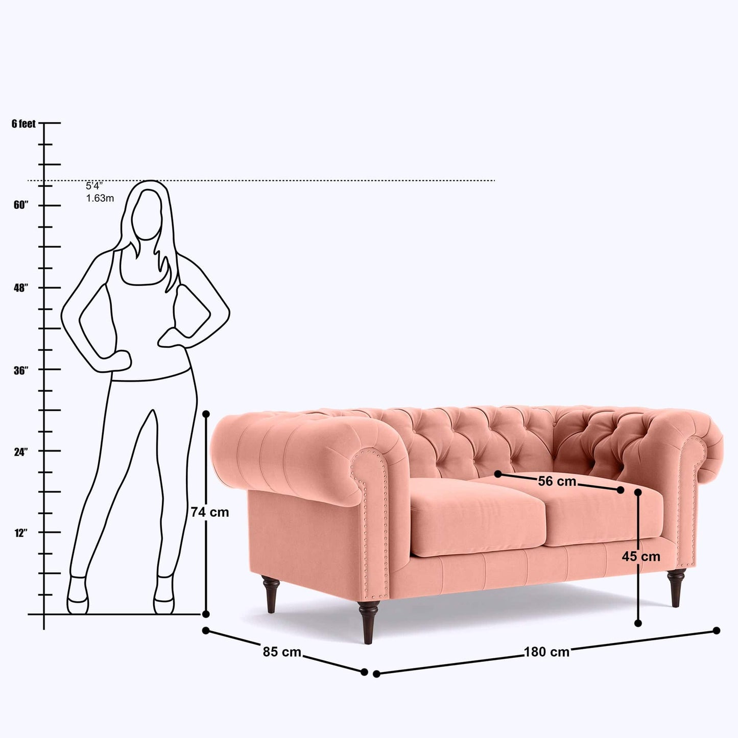 Chesterfield 2 Seater Sofa - 71"