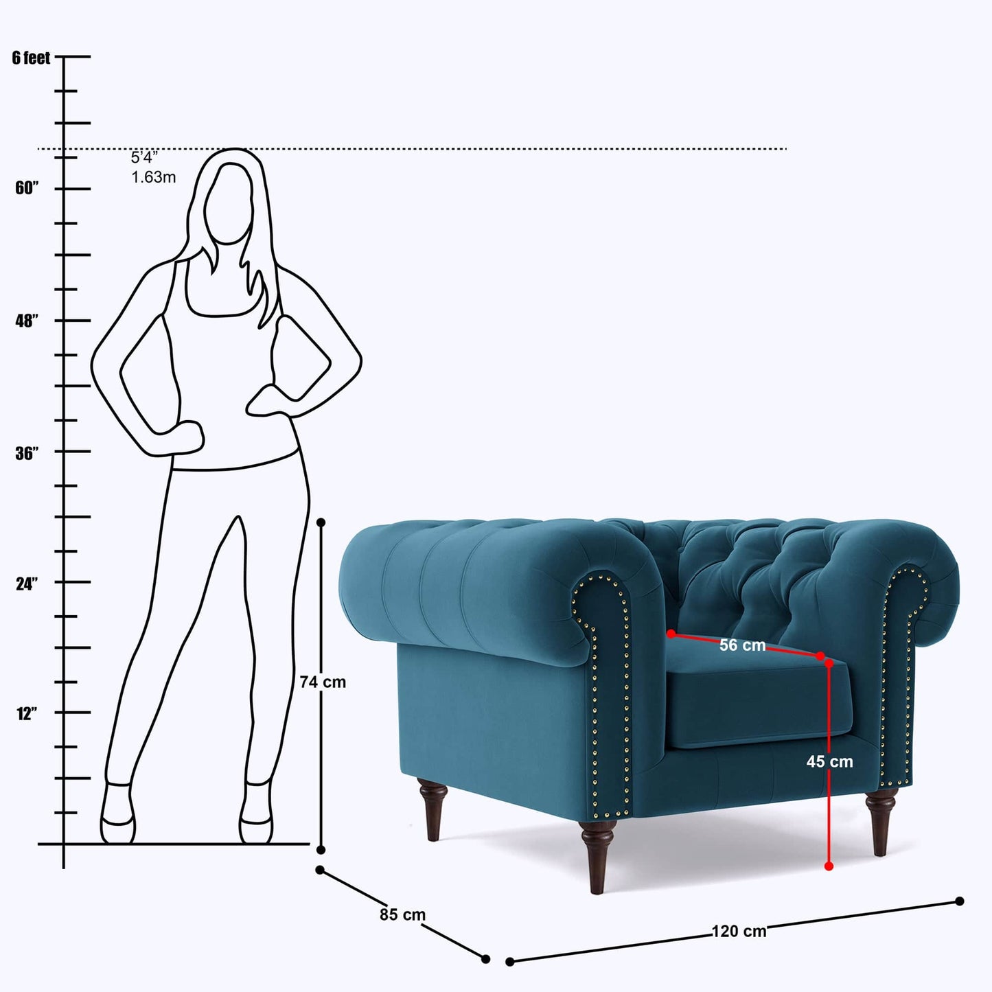 Chesterfield 1 Seater Sofa - 48"