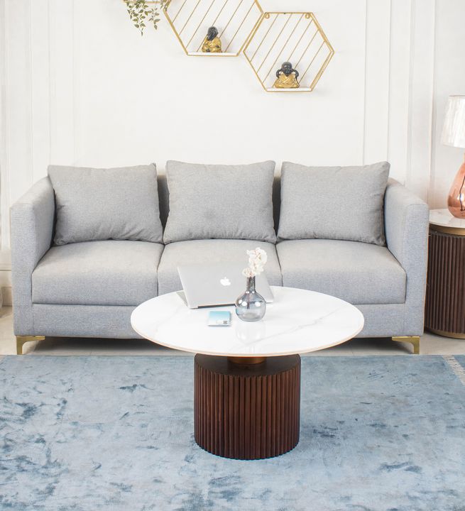 Ventura Fluted Coffee Table with Dark Walnut Finish and Composite Marble Top | Coffee Table