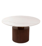 Ventura Fluted Coffee Table with Dark Walnut Finish and Composite Marble Top | Coffee Table
