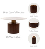 Ventura Fluted Coffee Table with Dark Walnut Finish and Composite Marble Top | Coffee Table