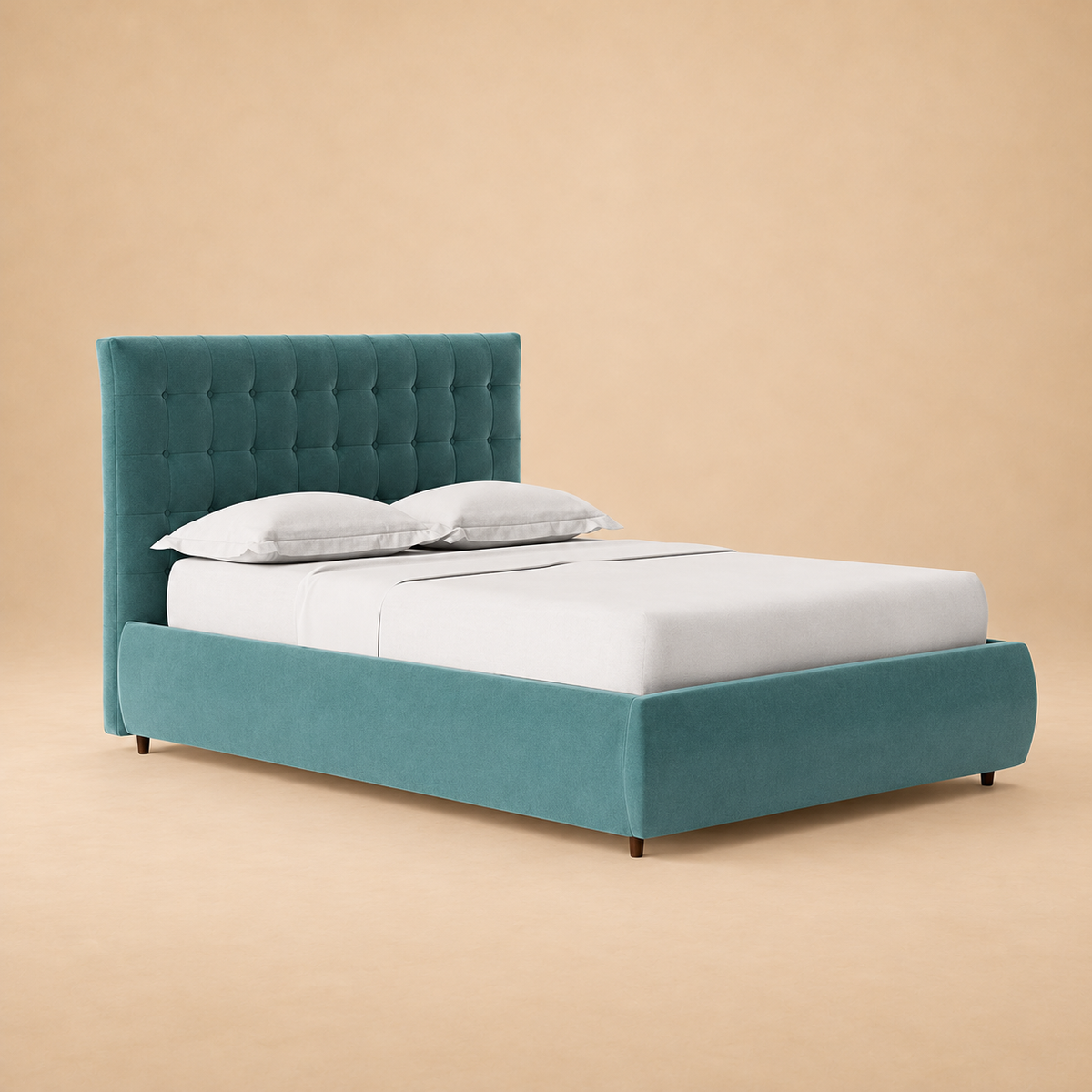 Sudrey Fully Upholstered Bed without Storage — warm beige studio view 2