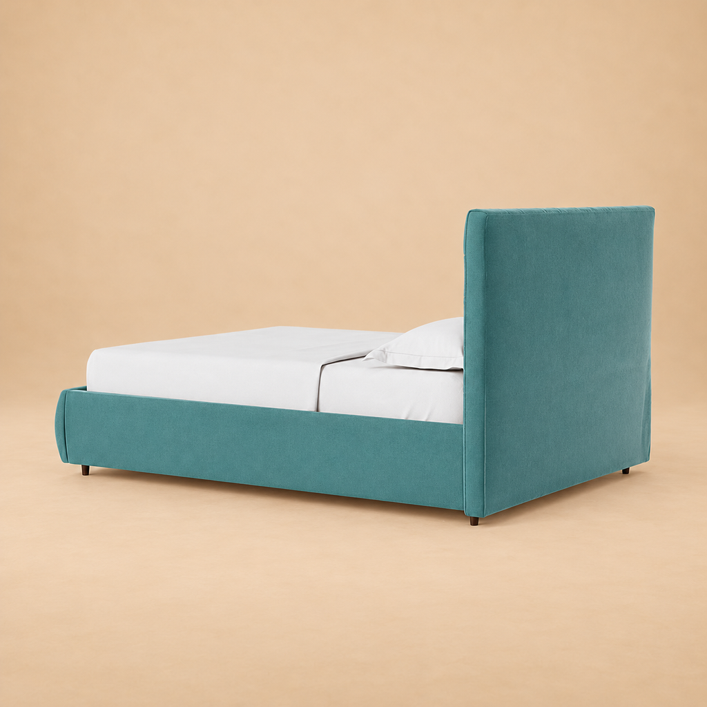Sudrey Fully Upholstered Bed without Storage — warm beige studio view 3