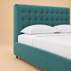 Sudrey Fully Upholstered Bed without Storage — warm beige studio detail