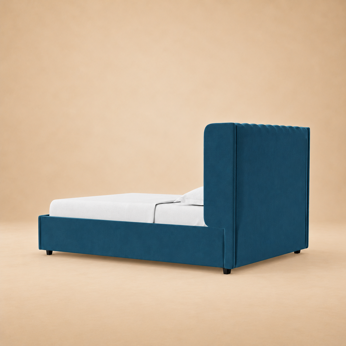 Svalbard Upholstered Hydraulic Storage Bed — warm beige studio view 3