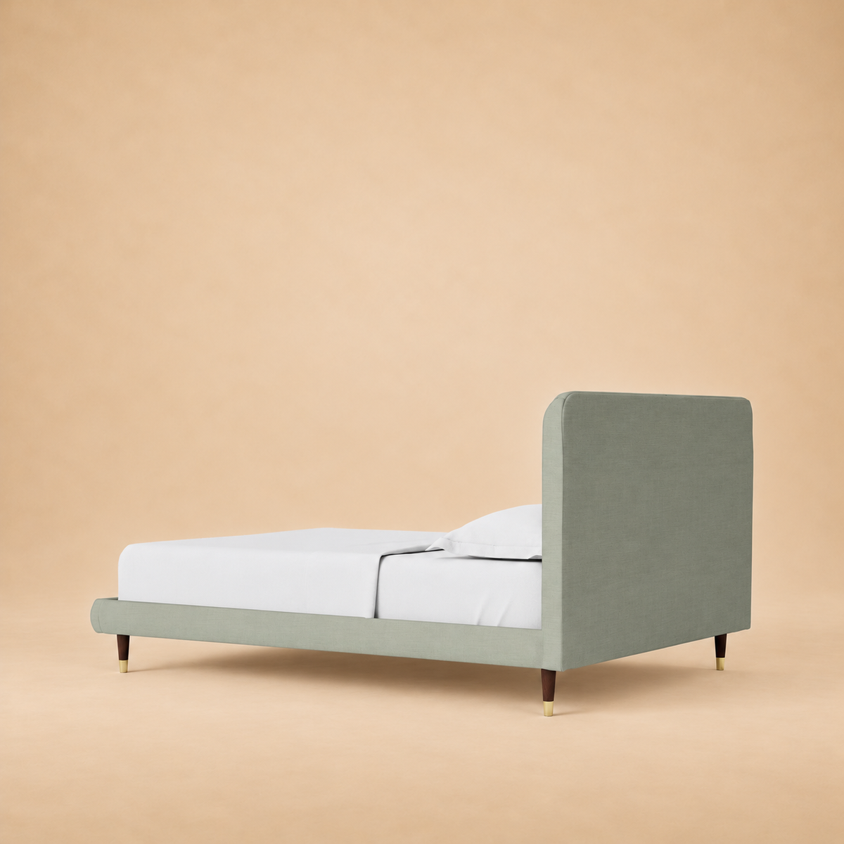 Sven Upholstered Bed — warm beige studio view 3