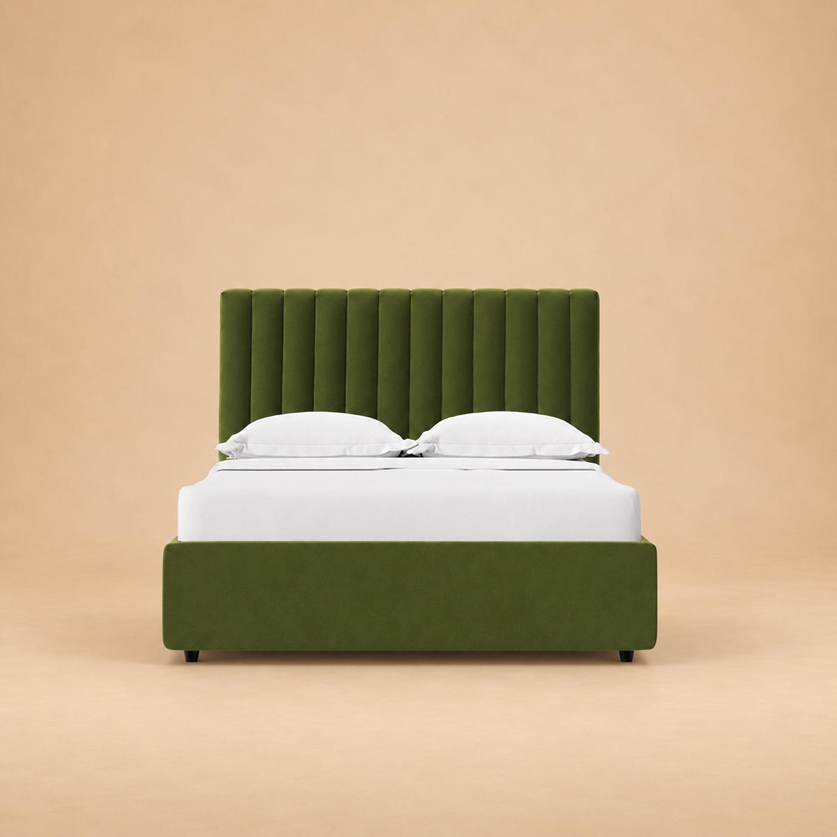 Swanson Upholstered Hydraulic Storage Bed — warm beige studio view 2
