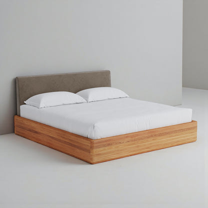 Aari Bed (Built-in Storage) - Solid Teak/Walnut/Oak Wood (King)